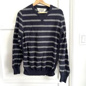 Mavi Small Striped Crewneck Pullover Winter Vintag Sweater Navy Blue Gray Knit